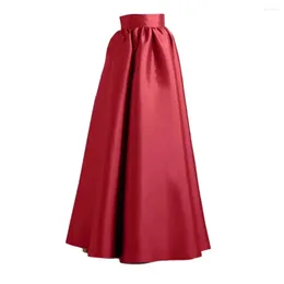 Skirts Flared A-line Skirt Long With Pockets Elegant Vintage Satin Maxi High Waist For Women Autumn