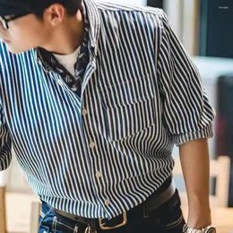 Men's Casual Shirts Mens Smart Shirt Thickened Denim Fabric Long-Sleeved Striped Loose Inner And Outer Wear Business