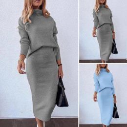 Work Dresses Sweatshirt & High Waist Skirt Set Two Piece Sets Women Dress Turtleneck Grey Y2k Tops Skirts Long Suits Autumn