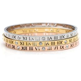 Delicate Smart Hollow Roman Numerals Bracelet Titanium Steel Bangle for Women Gift Fine Jewellery Pulseiras Top Quality302M