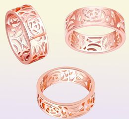 Top Quality Fashion Trendy 8mm 18k rose gold Plated Flower Vintage Wedding bands Rings For Women hollow Design anillo9227375