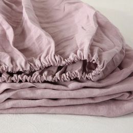 Pure Linen Fitted Sheet 35cm Deep Pocket Bed Mattress Cover Solid Colour Nonslip Fixed Dust Protective Bedspread 231222