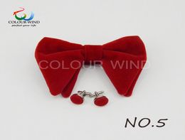 Design Men039s Solid Micro Suede Bow Ties Set Women Big Butterfly Cufflink Soft Black Red Bowtie For Groom Male Wedding Party1527165