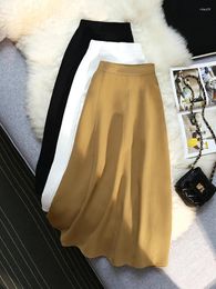 Skirts Elastic High Waist Big Swing Draped Pleated Long Women Fashion Stitching Midi Skirt Female 2024 Spring Casual