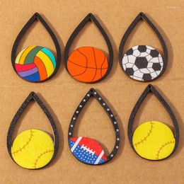 Charms 10pcs Pretty Wooden Waterdrop Shape Football Rugby Pendant For Jewellery Making Necklace Earrings DIY Accessories Supplies