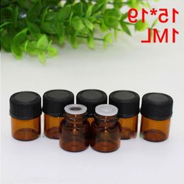 5400pcs/Lot 1ml (1/4 dram) Amber Glass Essential Oil Bottles Perfume Sample Tubes Mini Brown Bottles With Plug And Black Caps Free DHL Ghxex