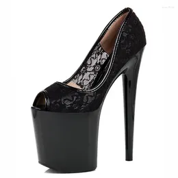 Dress Shoes 20cm Peep Toe Women's Pumps Black Lace Fashion 8 Inch High Heel Platform Sexy Punk Exotic Dancer