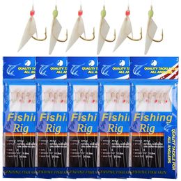 120PCS=20Packs Sea fishing live bait rigs Luminous Beads String hook Real Fish Skin Mackerel Sea Saltwater Rig Fishing Lure 231225