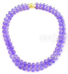 Fashion 2Rows 10mm Natural Lavender Jade Gemstone Round Beads Necklace 18quot19quot4667552