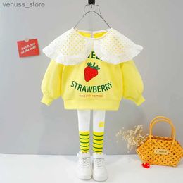 Clothing Sets Girls Clothes Suit Baby New Fashion Style Autunm Cotton Material Strberry Print Long Sleeve Infant Clothing 1 2 3 4 5Years Old
