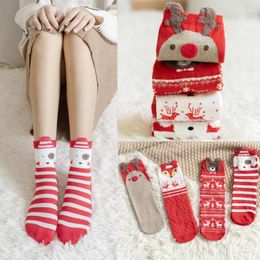 Women Socks Cartoon Christmas For Girl Middle Tube Stockings Cotton Warm Calcetines Kawaii Happy Year Funny