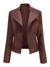 Womens Faux Leather Jackets Autumn Winter Long Sleeve Zipper Slim Motorcycle Biker Coat Loose Fashion Outwear Tops 231225