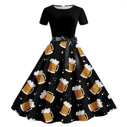 Casual Dresses Vintage 50 60s Bear Print Cocktail Pin Up Rockabilly Women Short Sleeve A Line Flared Big Swing Dress Party Vestidos