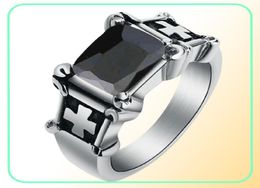 Cluster Rings Men039s Vintage Large Red CZ Ring Stainless Steel Classic Claw Cross Gothic Biker Knight For Women Fashion Christ5041310277