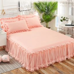 Elegant Princess Bed Skirt Nonslip Mattress Cover Ruffled Lace Bedsheet Protector Home Bedspread 231222