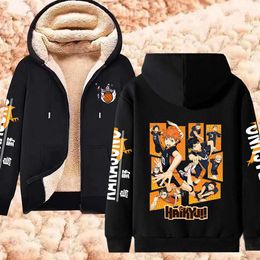 Winter Thick Hoodies Anime Haikyuu Hoodie Y2k Thicken Zipper Jacket Men Women Lambswool Jackets Shoyo Hinata Sweatshirts