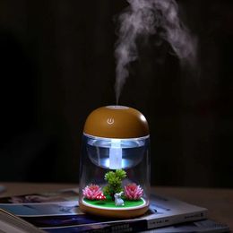 Humidifiers Mini Portable Mist Humidifier Transparent Micro-landscape Air Humidifier Spray Diffuser with LED Lights for Home