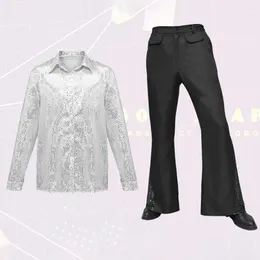 Men's Pants Performance Sequined Clothes Retro Shiny Sequin Flared Glossy Lapel Single-breasted Top For Party Entertainers