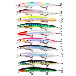 Selling 10pcs 130mm 15.4g Big Long Fish Minnow Sea Fishing Lure Bait 3D Eyes Strong Hooks Lures for Sea Fishing 231225