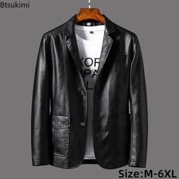 2023 Men s Leather Jackets Lapel Business Men Pu Blazers Korean Style Slim Fashion Coat Plus Size M 6XL 231225