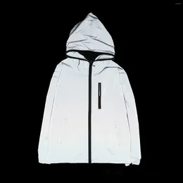 Men's Jackets Full Reflective Casual Women Windbreaker Hip Hop Hooded Coat Waterproof Solid Streetwear Night