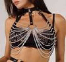 Goth Sexy Leather Body Harness Chain Brassiere Top Chest Waist Belt Witch Gothic Punk Fashion Metal Girl Festival Jewellery Accessor2542252