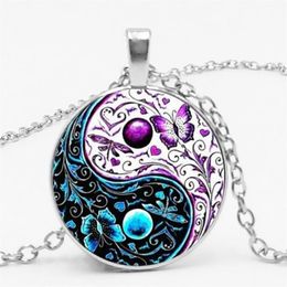 Pendant Necklaces 3 Colors Tibet Cabochon Glass Chain Necklace Ying Yang Butterfly Gifts For Men And Women205C