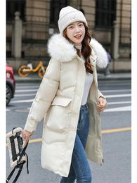 Women's Trench Coats Down Cotton Coat Women Parka 2023 Winter Fashion Korean Long Thick Loose Fur Hooded Collar Zipper Pockets Warm Clothing