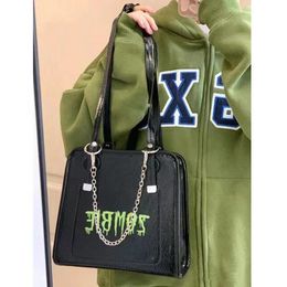 Bags Xiuya Y2k Handbags for Women Trendyol Moto Biker Gothic Shoulder Bag Street Punk Letter Print Autumn 2022 Pu Leather Bag