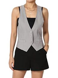 Jackets Summer Women's Suit Vest Formal Business Office Cotton Vneck Sleeveless Jacket Ladies Coat