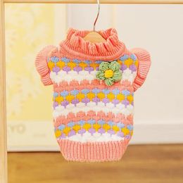 Dog Apparel Winter Knit Sweater Luxury Pet Clothes Warm Cute Puppy Pullovers Flower Pattern Cat Outfit Chihuahua