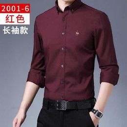 Spring Paul Men's Wine Red Bamboo Fibre Plaid Long Sleeved Shirt Green Middle Aged High End Casual No Iron