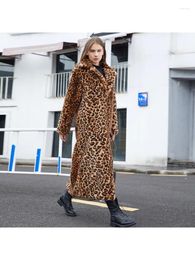 Women's Fur Women Winter Faux Leopard Print Extra Long Suit Collar Coat For Clothing Jackets