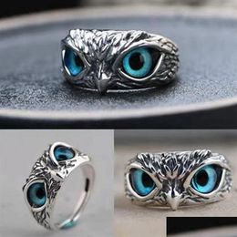 Band Rings Whole 20Pcs Owl Ring Eyes Sier Plate Vintage Men Women Punk Rocker Cool Party Favor255K Drop Delivery Jewellery Otkpl