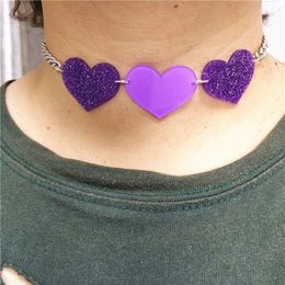 New Glitter Pruple Peach heart Chokers Necklace for Women Fashion Woman Chain Jewelry Accessories2053