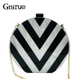 Bags Stripes Acrylic Handbags V Design Women Bag Evening Clutches Party Prom Purses Round Wedding Wallets Free Shipping Dropshipping