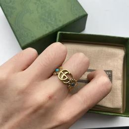 Rings Band Rings Designer Ring Golden Flower Pattern Love Ring Blue Diamond Fashion Womens Jewelry Men Shining G Letter With Box Gift fo