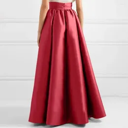 Skirts Women Faux Satin Maxi Skirt A-line Floor Length High Waist Pockets Elegant Vintage Casual Oversized Long Robe