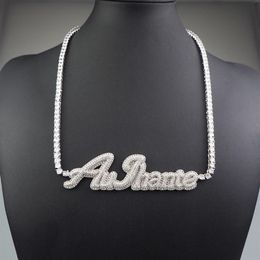 Custom Name Cursive Letter Tennis Chain Necklace for Women Micro Pave Pendant Solid Back Hip Hop Rock Street Jewelry279F