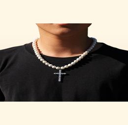 Pearl Chain Cross Pendant Hip Hop s for Women Men 810mm Pearls Beads Link Vintage Necklace Statement Jewelry Gift34033416300440