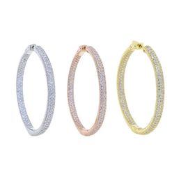 Summer Fashion Loop Earring Round Circle Micro Pave Cubic Zirconia 50mm Big Hoop Earrings Jewellery For Women Party Wedding & Huggie202J
