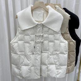 Women's Vests Waistcoats Women Knitted Neck Casual Lightweight Cotton Added Sleeveless Cardigans Korean Style Quilted Coats Tops