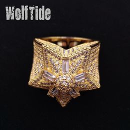 Iced Out CZ Hip Hop Pentagram Star Mens Ring Band New personalized Top Quality Cubic Zirconia Gold Full Diamond Street Rapper Fing213S