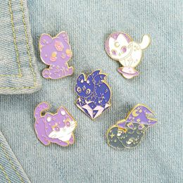 Animal Wizard Cat Alloy Collar Brooches Cartoon Cute Kiity Planet Badge Jewelry Accessories Enamel Moon Clothing Hat Girls Pins Wh189b