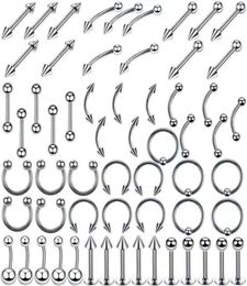 Stainless Steel Set Tongue Rings Body Piercing Eyebrow Belly Nose Nail Jewelry Accessories 110 Mixes Whole249G9743638