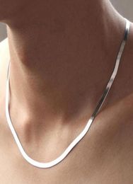 2021 Unisex Flat Bone Chain Necklace 45cm 50cm Blade Choker For Women Men 925 Silver Jewelry SAN32600414