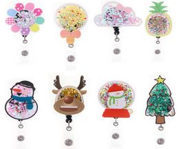 10 pcslot Fashion Key Rings Custom Chriatmas Tree Deer Glitter Acrylic Retractable Medical Badge Holder Yoyo Pull Reel Doctors ID3791030