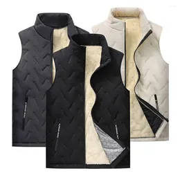 Men's Vests Velvet Winter Vest Zipper Pocket Padded With Stand Collar Closure Thick Plush Warm For Fall