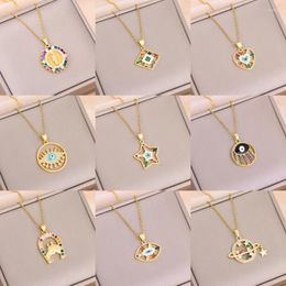 Pendant Necklaces In Vintage Punk Style Colourful Zircon Crystal For Women Retro Female Stainless Steel Neck Chain Jewellery
