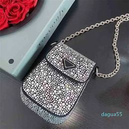 Designer women's crossbody shoulder premium chain small square Rhinestone mobile phone diamond studded Messenger bag